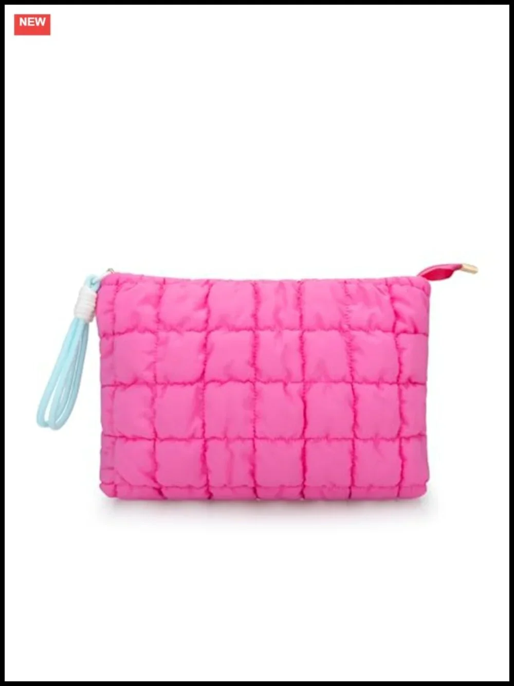 Puffer Quilted Makeup Bag with Handle, Puffy Cotton Cosmetic Pouch, Travel